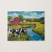 Classic Farm Scene Cows Red Barn Puzzle (Horizontal)