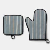 Classic Farmhouse Ticking Stripe | Blue Grey Agave Ofenhandschuh & Topflappen-Set (Vorderseite)