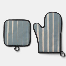 Classic Farmhouse Ticking Stripe | Blue Grey Agave Ofenhandschuh & Topflappen-Set