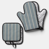 Classic Farmhouse Ticking Stripe | Blue Grey Agave Ofenhandschuh & Topflappen-Set (Vorderseite/Rückseite)