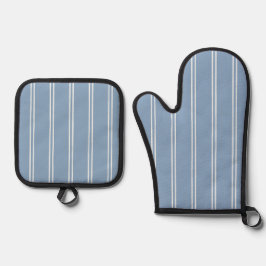 Classic Farmhouse Ticking Stripe | Dusty Bluebell Ofenhandschuh & Topflappen-Set
