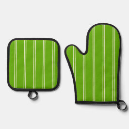 Classic Farmhouse Ticking Stripe | Kelly Green Ofenhandschuh & Topflappen-Set