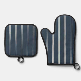 Classic Farmhouse Ticking Stripe | Midnight Blue Ofenhandschuh & Topflappen-Set