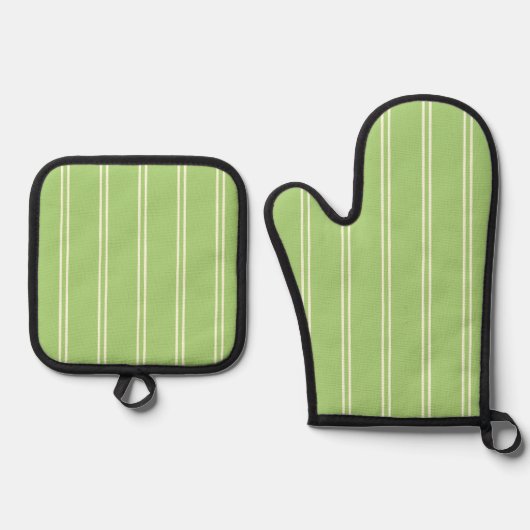 Classic Farmhouse Ticking Stripe | Pistachio Green Ofenhandschuh & Topflappen-Set (Vorderseite)