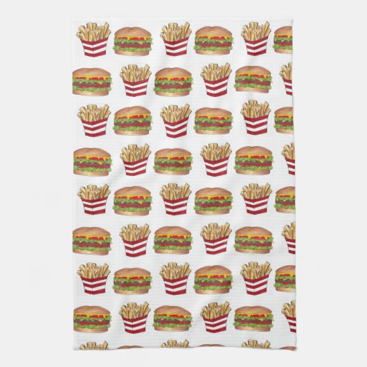 Classic Fast Food Pairing Burger und French Fries Geschirrtuch (Vertikal)