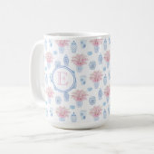 Classic Feminine Pink and Blue Ginger Jar Monogram Kaffeetasse (Vorderseite Links)