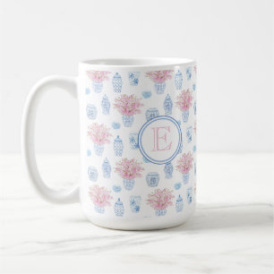 Classic Feminine Pink and Blue Ginger Jar Monogram Kaffeetasse
