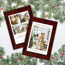 Classic Festive Red Plaid 5 Photo Christmas Feiertagskarte