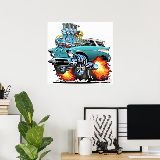 Classic Fifties Frisierte Auto Muscle Car Cartoon Poster (Heimbüro)