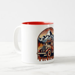 Classic Fire Truck & Mountain Zweifarbige Tasse