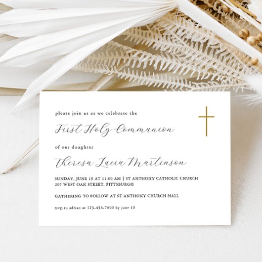 Classic First Heilige Kommunion Cross Einladung