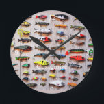 Classic Fishing Lures  Thunder_Cove   Runde Wanduhr<br><div class="desc">FiIshing lures pattern design for fisherman's gift to personalize by changing to your name on  any background color</div>
