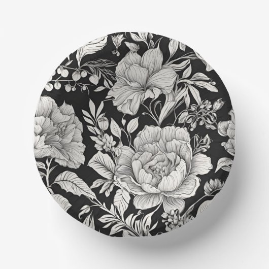 Classic Floral Black and White Vintage Pappteller (Vorderseite)