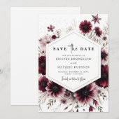 Classic Floral Burgundy Wedding Save The Date (Vorne/Hinten)