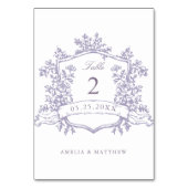 Classic Floral Crest Lavender Wedding Tischnummer (Rückseite)