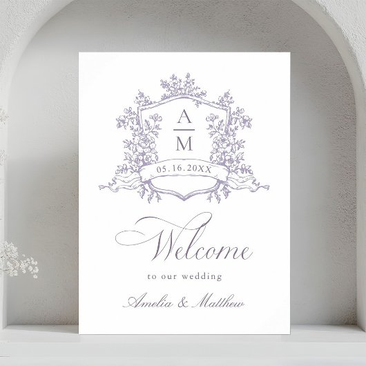 Classic Floral Crest Lavender Wedding Welcome Poster