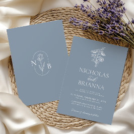 Classic Floral Dusty Blue Wedding Minimalistisch Einladung