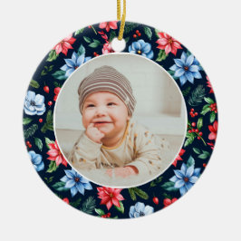 Classic Floral Frame Baby's First Christmas  Keramik Ornament