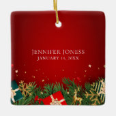 Classic Floral Frame Baby's First Christmas Keramikornament (Vorderseite)