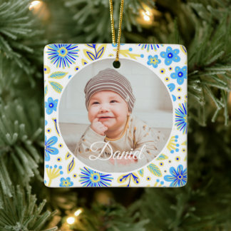 Classic Floral Frame Baby's First Christmas Keramikornament