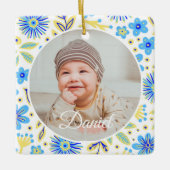 Classic Floral Frame Baby's First Christmas Keramikornament (Vorderseite)