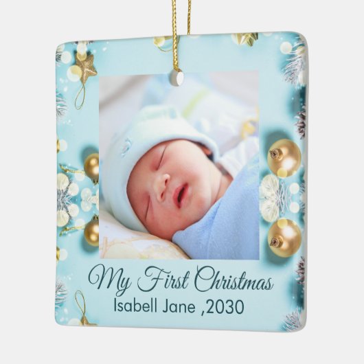 Classic Floral Frame Baby's First Christmas Keramikornament (Links)