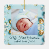 Classic Floral Frame Baby's First Christmas Keramikornament (Rückseite)