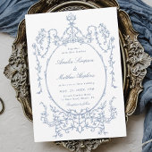 Classic Floral Frame Dusty Blue Wedding            Einladung