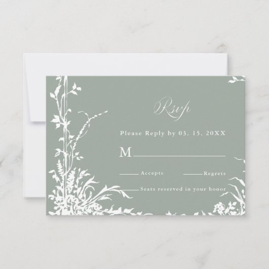 Classic Floral Frame Wedding RSVP Sage Green (Vorderseite)