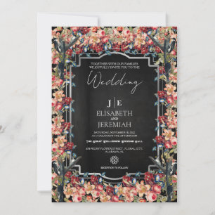 Classic Floral Gold & Black Overlay Foto Hochzeit Einladung
