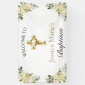 Classic Floral Gold Cross Taufe Willkommen Banner (Vertikal)