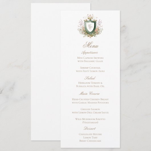 Classic Floral Monogram Crest Wedding Menu Card Save The Date (Vorne/Hinten)