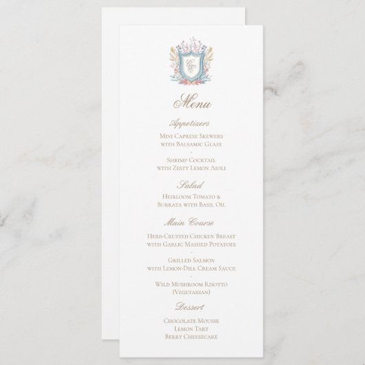 Classic Floral Monogram Crest Wedding Menu Card Save The Date (Vorne/Hinten)