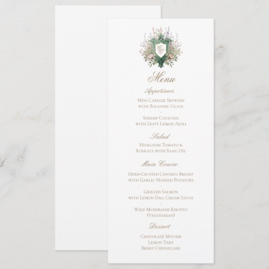 Classic Floral Monogram Crest Wedding Menu Card Save The Date (Vorne/Hinten)