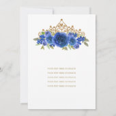 Classic Floral Royal Blue Gold Tiara Quinceañera Einladung (Rückseite)