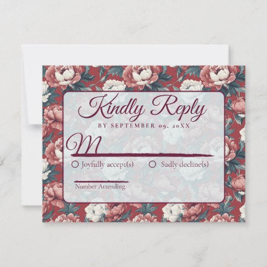 Classic Floral Rustic Peonies Wedding  RSVP Karte (Vorderseite)