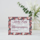 Classic Floral Rustic Peonies Wedding  RSVP Karte (Stehend Vorderseite)