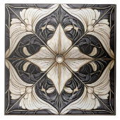 Classic Floral Tile Pat#11 Black Ivory Wht ID1078 Fliese (Vorderseite)