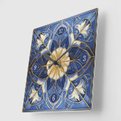 Classic Floral Tile Pat#12 Blue Yellow ID1078 Quadratische Wanduhr (Winkel)