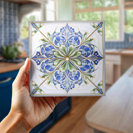 Classic Floral Tile Pat#13 Blue Green ID1078 Fliese