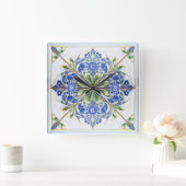 Classic Floral Tile Pat#13 Blue Green ID1078 Quadratische Wanduhr (Zuhause)