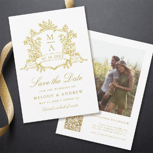Classic Floral Wappen Gold Wedding Foto Save The Date