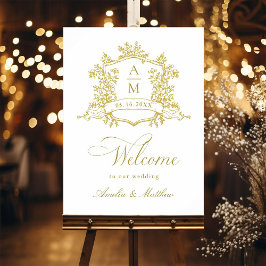 Classic Floral Wappen Gold Wedding Willkommen Poster