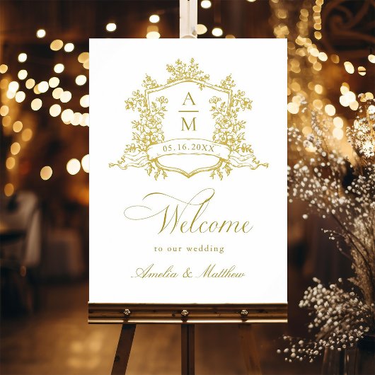 Classic Floral Wappen Gold Wedding Willkommen Poster
