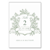 Classic Floral Wappen Sage Green Wedding Tischnummer (Rückseite)