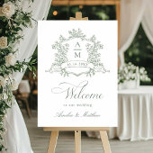 Classic Floral Wappen Sage Green Wedding Willkomme Poster