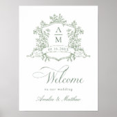 Classic Floral Wappen Sage Green Wedding Willkomme Poster (Vorne)