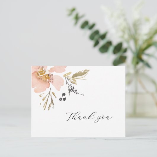 Classic Floral Watercolor Script Danke Karte (Stehend Vorderseite)
