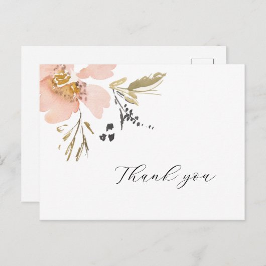 Classic Floral Watercolor Script Danke Karte (Vorne/Hinten)