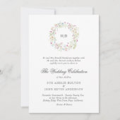 Classic Floral Wreath Monogram Surname Wedding  Einladung (Vorderseite)